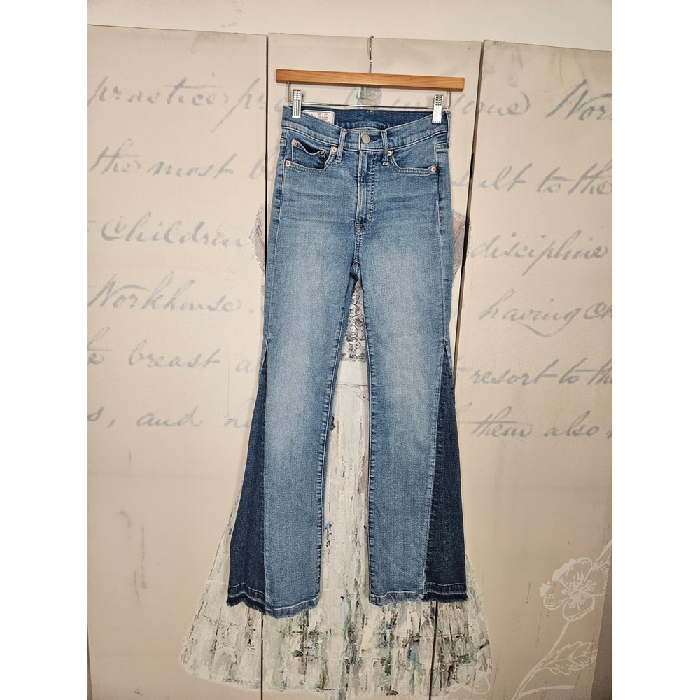 GAP 70s Flare Jeans 25/0R Blue Two Tone High Rise Whimsigoth Boho Retro Denim